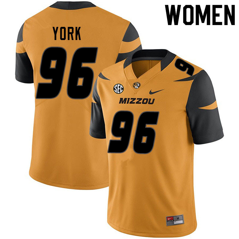 Women #96 Cannon York Missouri Tigers College Football Jerseys Sale-Yellow - Click Image to Close